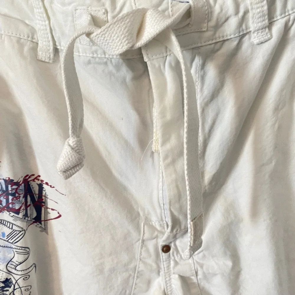 Vtg Polo Ralph Lauren Men White Marine Supply Co Nautical Graphic Cargo Short 36